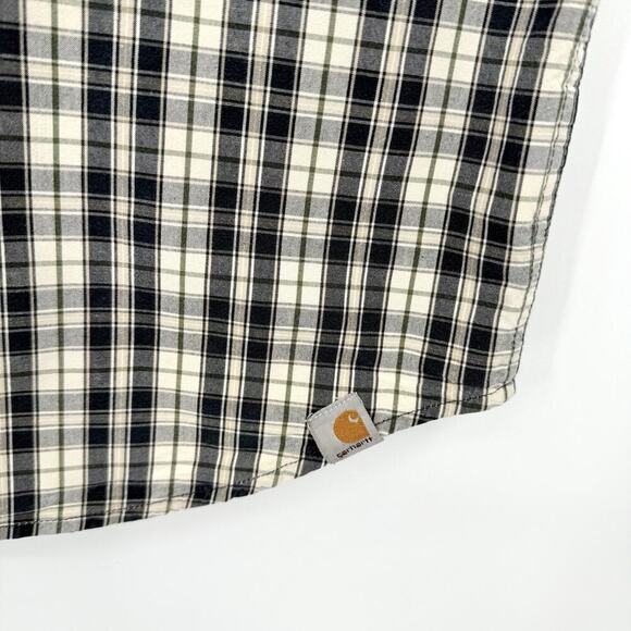 Carhartt Shirt Men's Medium Outdoor Button Up Short Sleeve Plaid Logo Pocket - Picture 3 of 8